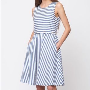 Mo:Vint striped waist button dress
